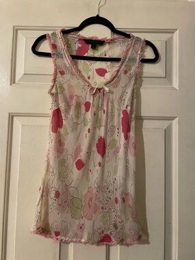 Vintage Express Design Studio 100% Silk Floral Chiffon Fringe Top M